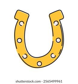 Horseshoe Illustration, A golden horseshoe representing good luck and fortune.