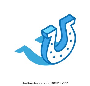 Horseshoe isometric icon. Luck, fortune 3D line symbol.