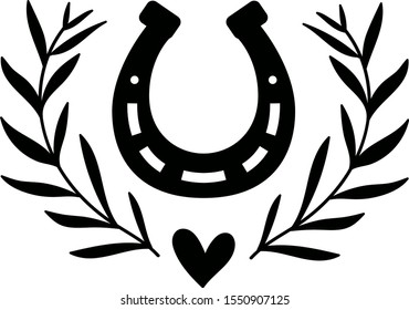 Horseshoe with laurel wreath vector. Luck illustration. 