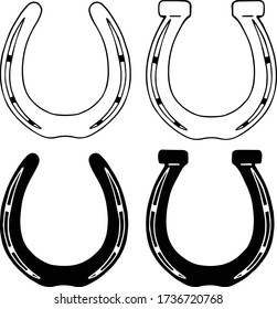 Horseshoe Line Drawing & Silhouette Set -Vector Illustration