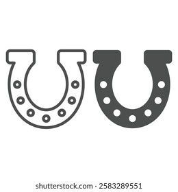 Horseshoe line and solid icon, west desert concept. Vector graphics. Horse shoe for luck sign on white background, outline style icon for mobile or web design