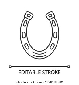 Horseshoe linear icon. Thin line illustration. Good luck mascot. Saint Patrick's Day contour symbol. Vector isolated outline drawing. Editable stroke