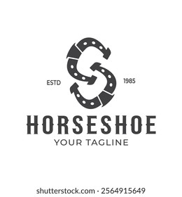 Horseshoe Logo Vector Forming Letter S, Vintage Western Country Illustration Design