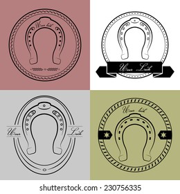 Horseshoe logos in different styles. With the inscription- your luck.