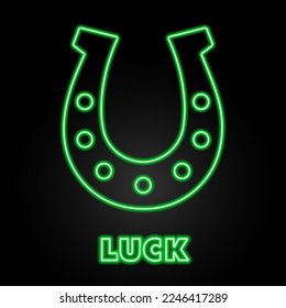 horseshoe luck neon sign, modern glowing banner design, colorful modern design trends on black background. Vector illustration.