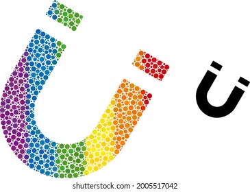 Icono de composición del imán herradura de puntos redondos en tamaños variables y tintes de color arcoiris. Un imán de herradura de color LGBT para lesbianas, gays, bisexuales y transgéneros.