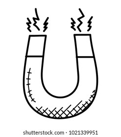 
Horseshoe magnet with densest signs. Magnet doodle icon 
