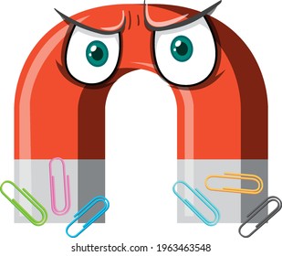 Imán herradura con expresión facial en ilustración de fondo blanco