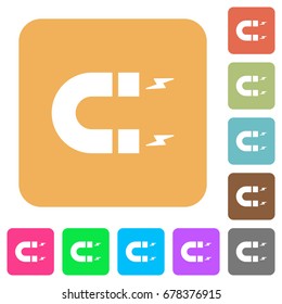 Horseshoe magnet flat icons on rounded square vivid color backgrounds.