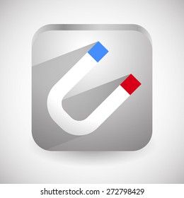 Horseshoe magnet icon. 3d, metallic version with depth effect