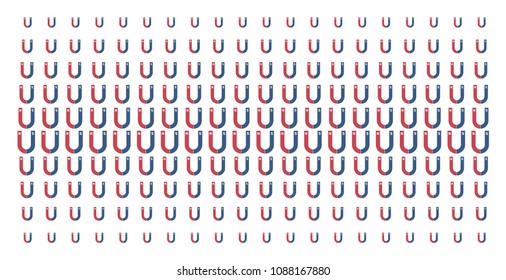 Horseshoe magnet icon halftone pattern, designed for backgrounds, covers, templates and abstraction concepts. Vector horseshoe magnet symbols arranged into halftone grid.
