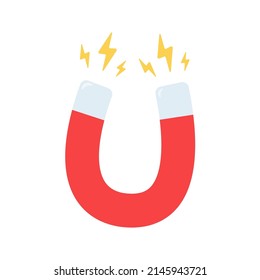 Horseshoe magnet icon with lightning shaped attraction.