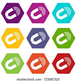 Horseshoe magnet icon set many color hexahedron isolated on white vector illustration