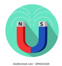 horseshoe magnet with magnetic fields icon flat style vector illustration