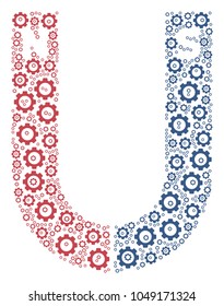 Horseshoe Magnet mosaic of tooth gears. Vector gearwheel items are composed into horseshoe magnet figure.