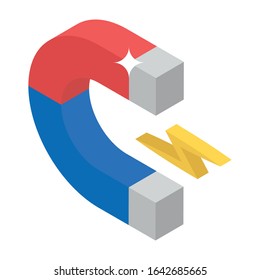Horseshoe magnet, science icon, attraction vector.
