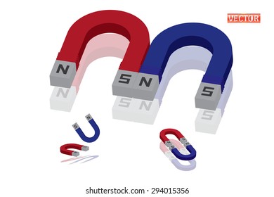 Horseshoe magnet for science learning materials for children and for adoption as an illustration icon.