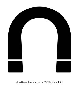 Icono de Vector de imán de herradura. Silueta negra de un objeto magnético en forma de U. Aislado sobre fondo blanco para conceptos de ciencia y física.