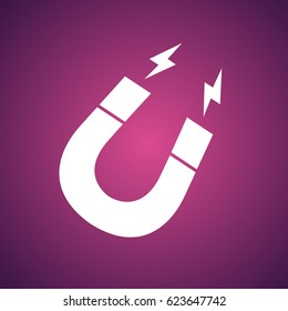 Horseshoe Magnet vector icon on pink background. Magnetism, magnetize, attraction sign. Vector illustration.