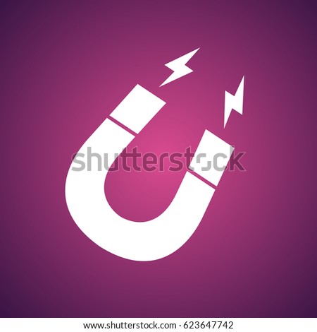 Horseshoe Magnet vector icon on pink background. Magnetism, magnetize, attraction sign. Vector illustration.