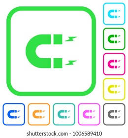 Horseshoe magnet vivid colored flat icons in curved borders on white background