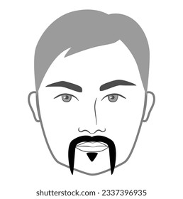 Horseshoe Mustache and Soul Patch Combo Beard style men face illustration Facial hair. Vector grey black portrait male Fashion template flat barber collection set. Stylish hairstyle isolated outline