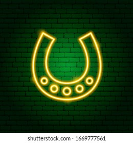 Horseshoe Neon Sign. Vector Illustration of Lucky Promotion.