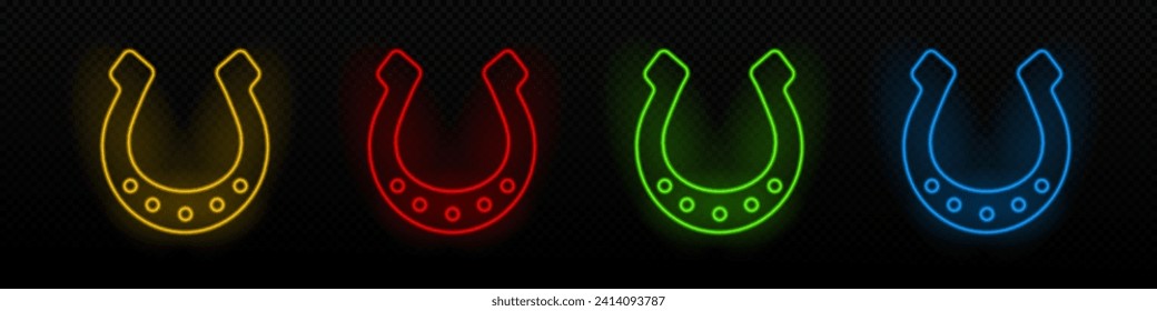 horseshoe neon vector icon. horseshoe glowing laser lamp symbol