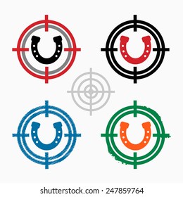 Horseshoe on target icons background. Crosshair icon. Vector illustration.