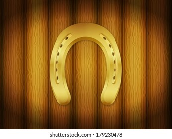 Horseshoe on wooden background. Vector illustration.
