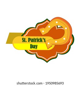horseshoe and original lettering St. Patricks Day on a green and gold background. Illustration for St. Patrick's day posters, greeting cards, print and web projects.