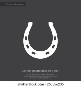 Horseshoe premium illustration icon, isolated, white on dark background, with text elements 