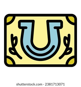 Horseshoe prize icon outline vector. Draw box. Lucky win color flat