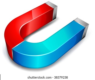 Horseshoe red-blue magnet over white background, vector illustration