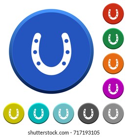 Horseshoe round color beveled buttons with smooth surfaces and flat white icons