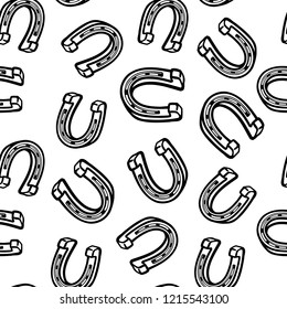 Horseshoe seamless pattern background. Old horseshoe, symbol of luck and fortune, forged horse equipment for equestrian sport themes or success concept design