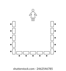 Horseshoe seating arrangements line icon. Plan of seats in classroom, seminar or banquet. Scheme, blueprint, architectural plan. Vector illustration