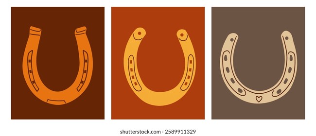 Horseshoe set cartoon. shoe luck, lucky clover, western howdy horseshoe sign. Isolated symbol vector illustration ,wild west cowboy accessories .