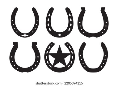Horseshoe set stencil templates, lucky symbol silhouette bundle isolated svg