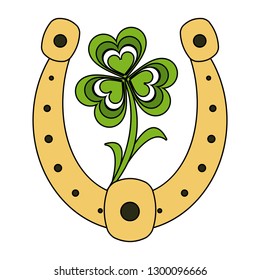 Horseshoe with shamrock leaf