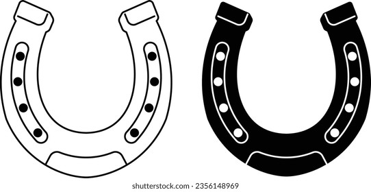 Horseshoe shape silhouette and outline. Lucky horseshoe decal.