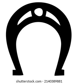 Horseshoe, shoe for a horse, made of iron, secured to the hoof with nails, symbol of luck, vector, illustration in black and white color, isolated on white