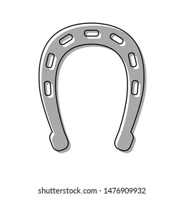 Horseshoe sign illustration. Black line icon with gray shifted flat filled icon on white background. Illustration.