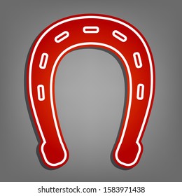 Horseshoe sign illustration. Flat red icon with linear white icon with gray shadow at grayish background. Illustration.