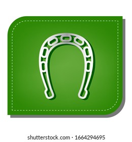 Horseshoe sign illustration. Silver gradient line icon with dark green shadow at ecological patched green leaf. Illustration.