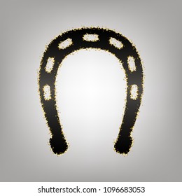 Horseshoe sign illustration. Vector. Blackish icon with golden stars at grayish background.