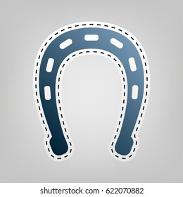 Horseshoe sign illustration. Vector. Blue icon with outline for cutting out at gray background.