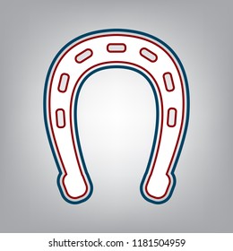 Horseshoe sign illustration. Vector. Dark red, transparent and midnight green stroke of white icon at grayish background.