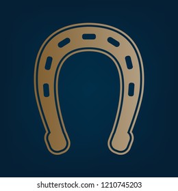 Horseshoe sign illustration. Vector. Golden icon and border at dark cyan background.