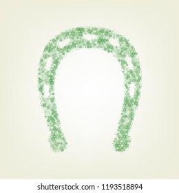 Horseshoe sign illustration. Vector. Green hexagon rastered icon and noised opacity and size at light green background with central light.
